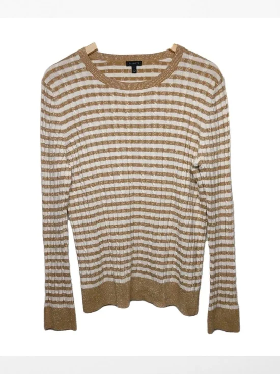 Talbots Metallic Striped Crewneck Sweater Cream and Tan / Gold