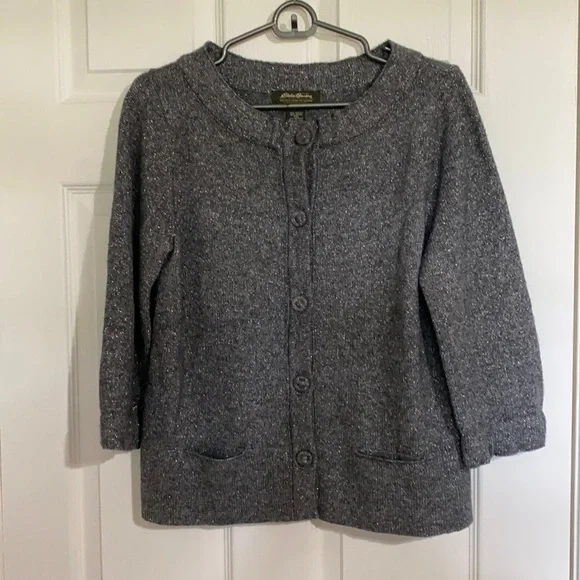 Eddie Bauer Button Gray w/ Silver Cardigan M