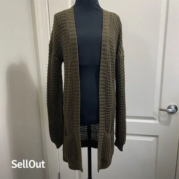 Express Women's Petite Cable Knit Cardigan Sweater Green Size S (sku325)