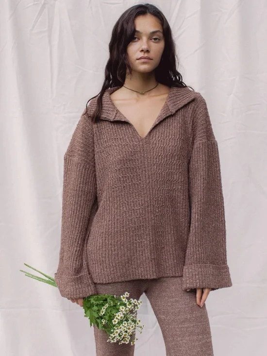 Indigo Luna Winterfall Cardigan Clove OS Oversized Rib Knit Sweater Slow Fashion