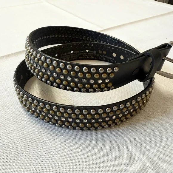 Harley Davidson Studded & Crystal Black Leather Belt Women’s Size S Moto Biker