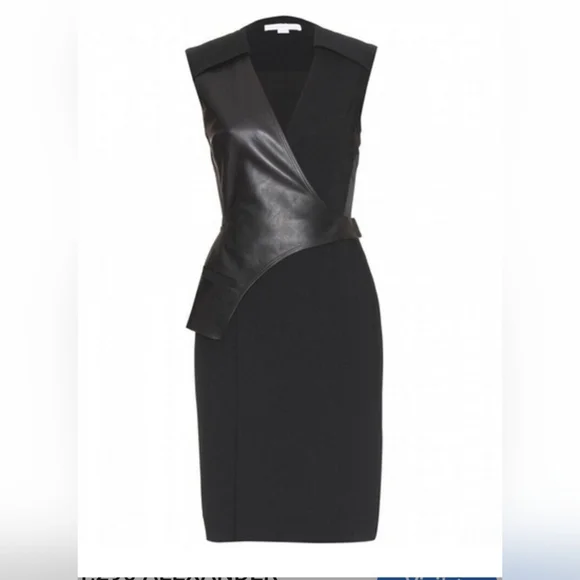 ALEXANDER WANG Leather and stretch-crepe wrap dressSize 4.