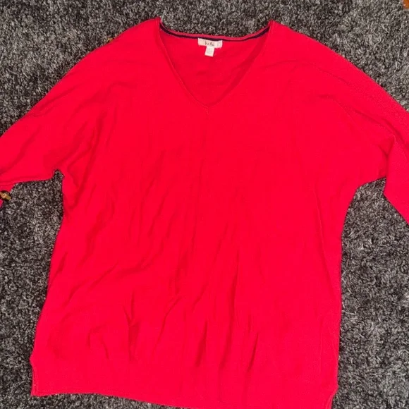Red V-neck Sweater with Brown Buttons on Sleeves by Isela Size Large