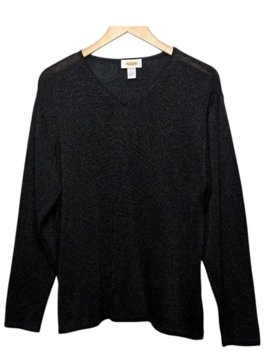 Talbots Black Silk Sparkle Sweater Large Vintage Metallic Shimmer