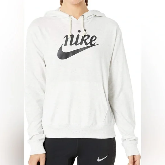 Nike Light Gray Lightweight Hoodie with Black Logo Casual Large Activewear