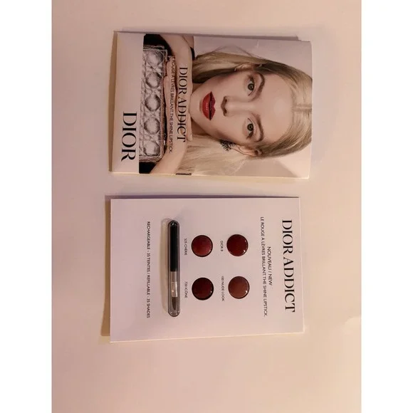 NEW DIOR ADDICT SHINE LIPSTICK SAMPLE CARD WITH BRUSH (4) FOUR SHADES FREE SHIP‎