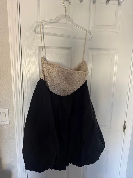 &other stories Sequin Beige and Black Bubble Hem Party Dress