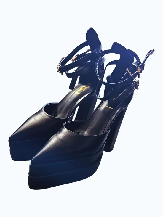 FSJ Black Platform Strappy Pump