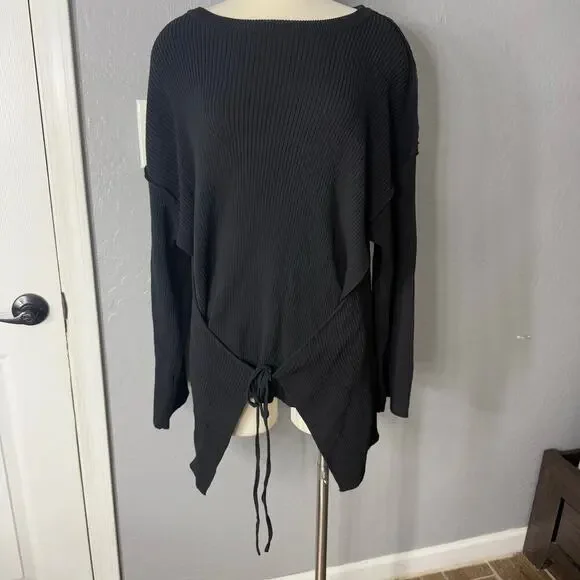 Free People FP Beach Black Brig Tie- Front Pullover Tunic Sweater, M, OB1171652
