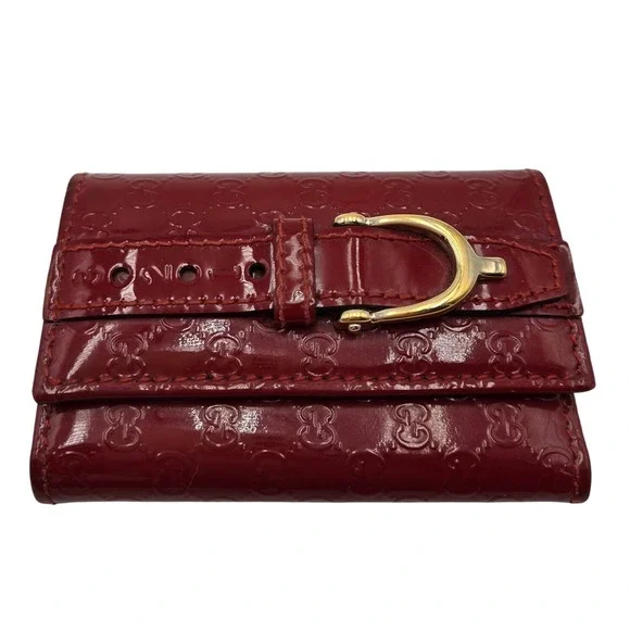 Gucci Red Guccissima Patent Leather 6 Key Case Holder Buckle