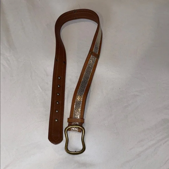 Brown Leather Belt with Gold Buckle
