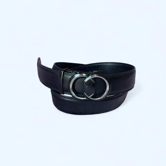 Black leather automatic belt with silver buckle 45