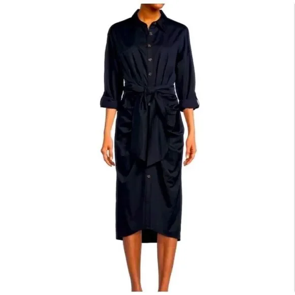 Antonio Melani Roxanne Pleated Tie Dress Buttondown Navy