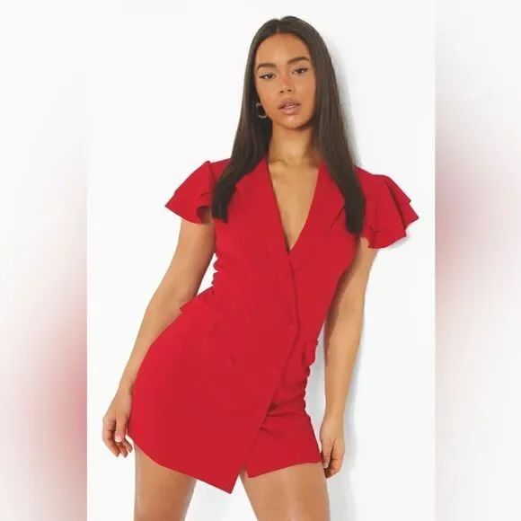 NWT RUFFLE SLEEVE DOUBLE BREASTED BLAZER DRESS