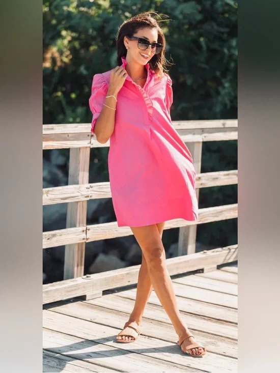 NAVYBLEU Westport Dress in Pink Sz M EUC MSRP: $216 Sundress Resortwear Flowy