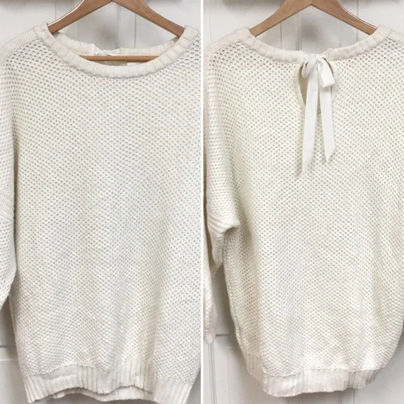 TED BAKER LONDON Women’s sz Large Sweater Wool Blend Back Bow Cream