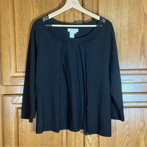 Coldwater Creek Black Silk Blend Open Front Cardigan Women’s Large‎ Embellished