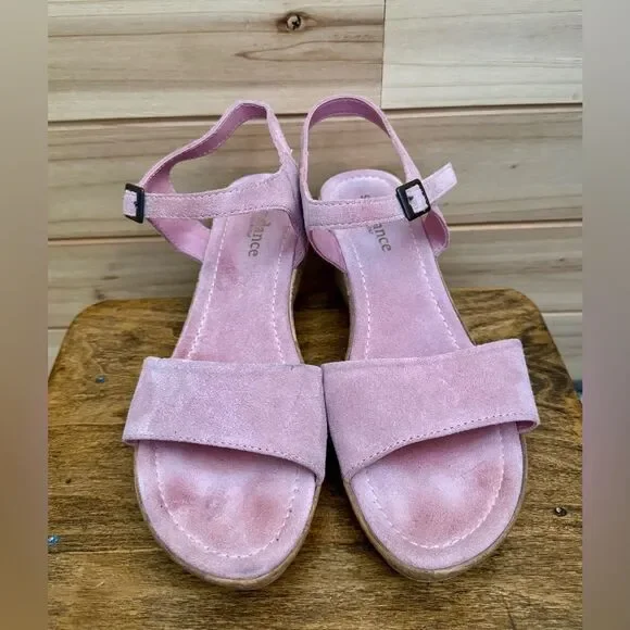Sundance Size 40 (9) Pink Leather Suede Cork Wedge Platform Sandal Shoes