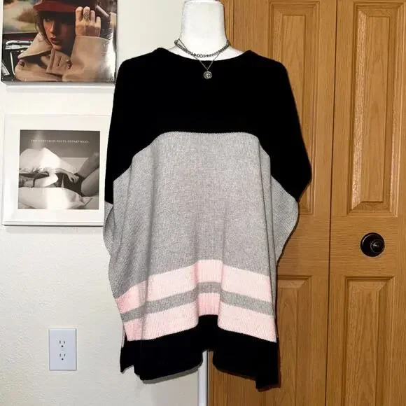 White House Black Market Poncho Sweater Womens Small Multi Colorblock Knitted