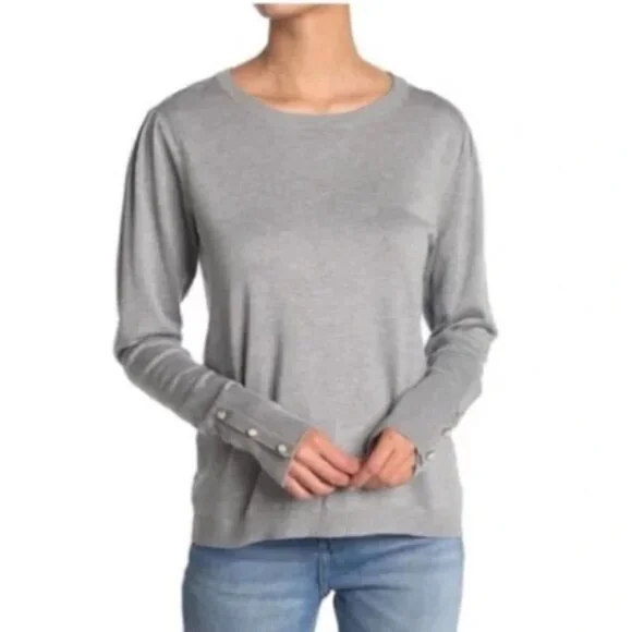 ADRIANNA PAPELL Puff Sleeve Sweater, Gray, S