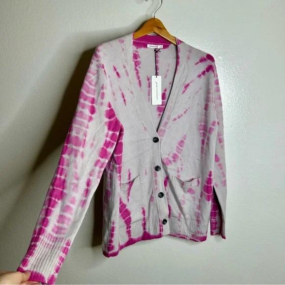 NWT Unsubscribed 100% Cashmere Pink Tie Dye Button Down Boyfriend Cardigan