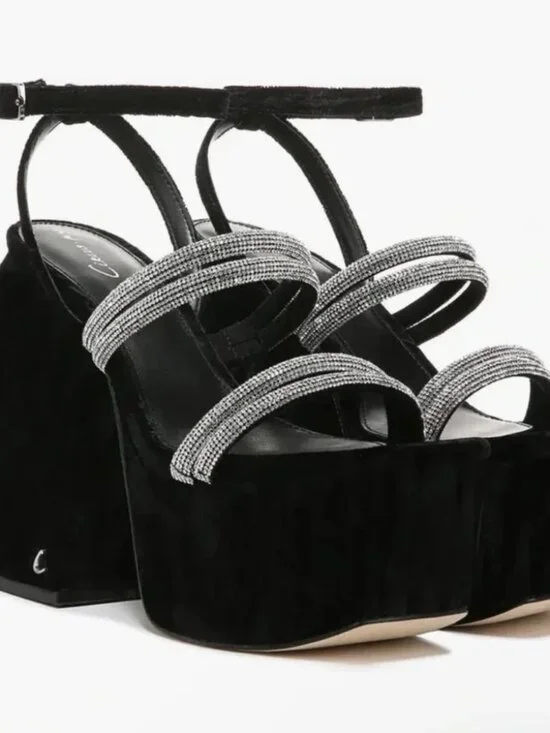 Circus NY by Sam Edelman Mila Jewel  Platform Sandal Shoe Black Ankle Strap 8.5