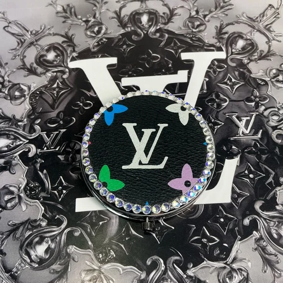 Louis Vuitton Black Multicolor Murakami Canvas Compact Mirror Silver Swarovski