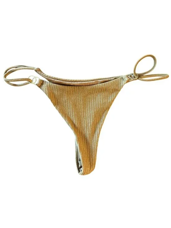 MONDAY Swimwear Petite Hermitage Bikini Bottoms in Antique Gold Shimmer Rib