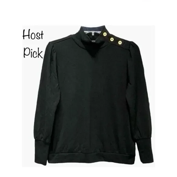 Banana Republic Button Accent Mock Neck Sweater in Dark Black Women’s XSP