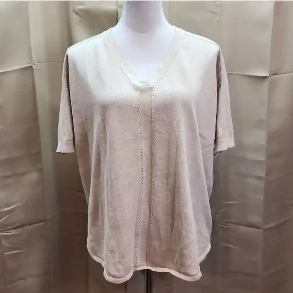 Garnet Hill Cream Linen Blend Short Sleeve Sweater Size Medium