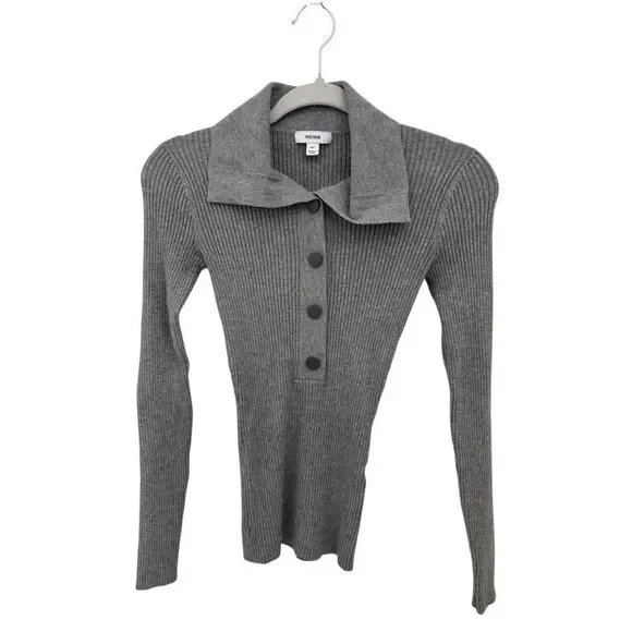 REISS Women’s Maia Ribbed Cardigan Sweater Size XS Gray Buttons Slim