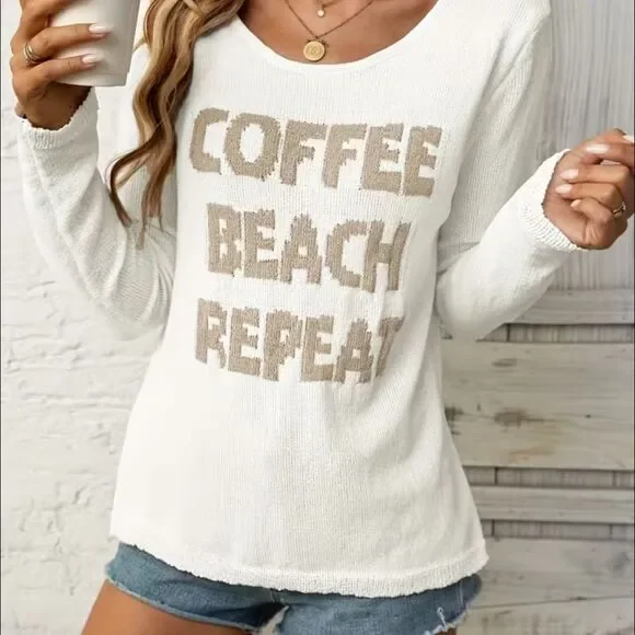 Women's White Graphic Sweater