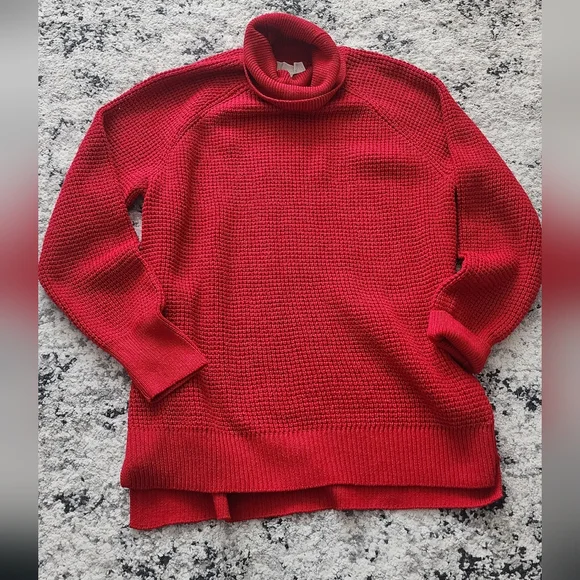 Michael Kors Tunic Turtleneck Sweater Womens Size M Red Holiday Christmas Preppy