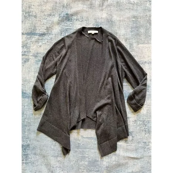 Ann Taylor Loft Heathered Dark Charcoal Gray Open Front Cardigan Large