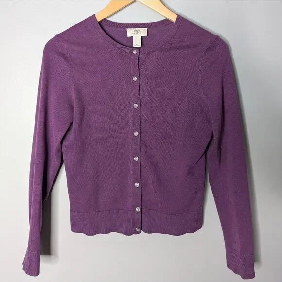 Vintage Ann Taylor Loft Purple Diamond Button Down Semi Cropped Cardigan Size SP