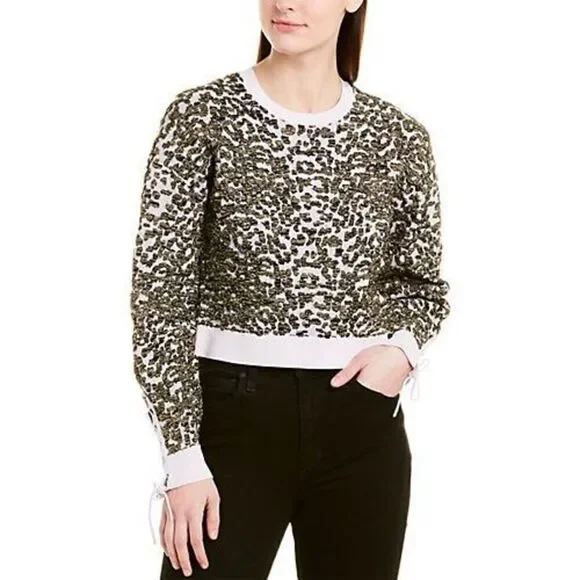 Jonathan Simkhai Animal Print Jacquard Cropped Sweater Lace L NWT