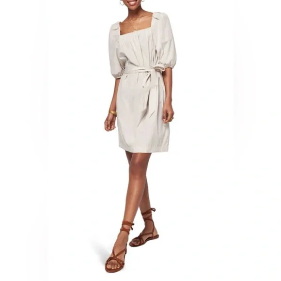 Faherty Khai Belted Cotton Poplin Dress In Birch Size XS New