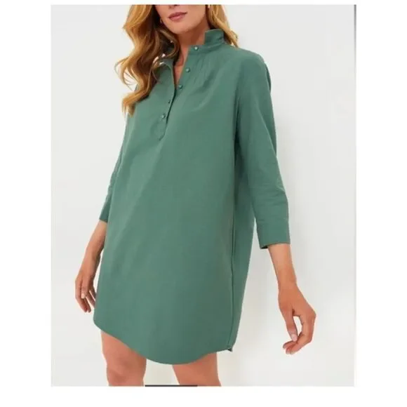 Pomander Place Tuckernuck Polly 3/4 Sleeve Mini Shirt Dress Green Medium