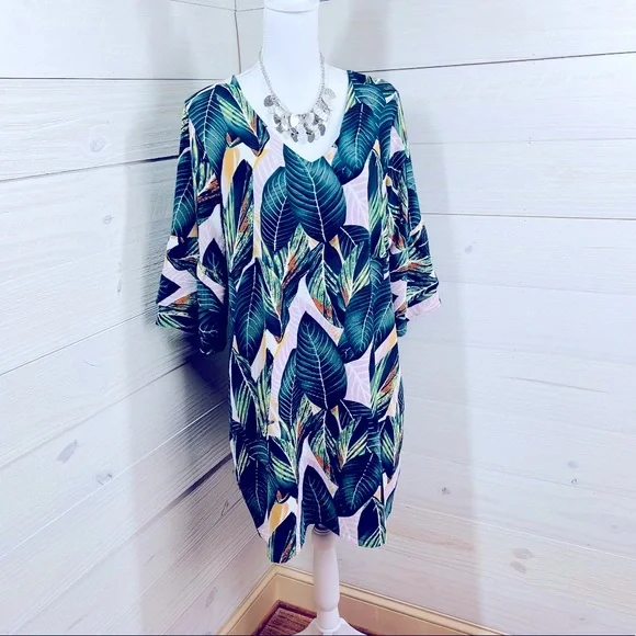Belongsci Tropical Leaf Print Dress L FREE SHIP