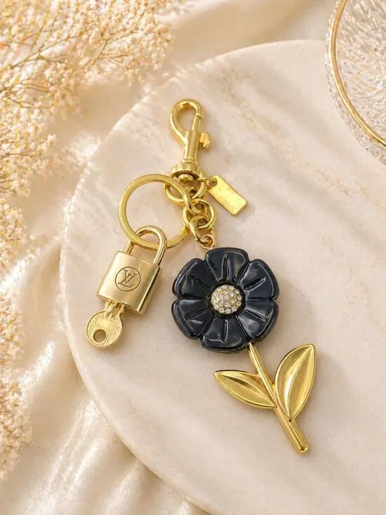 Authentic Louis Vuitton Gold Lock 🔒 Unbranded Flower Keychain Bag Charm LV