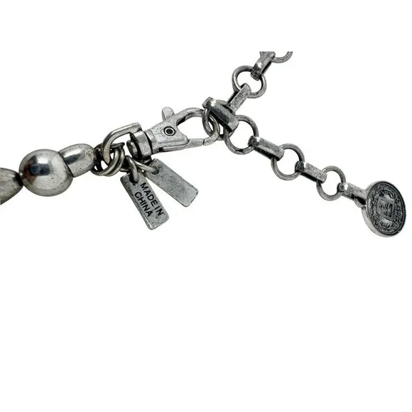Y2K Boho Silver Tone Aztec Coin Charm Chain Belt Beaded Dangle Hip Waist