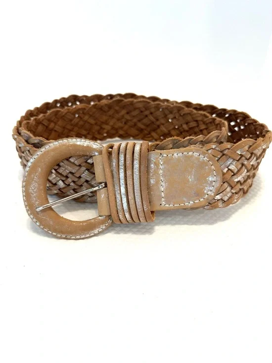 Boho Natural Tan Woven Belt with Silver Rubbing XL‎ Festival Concert Hippie