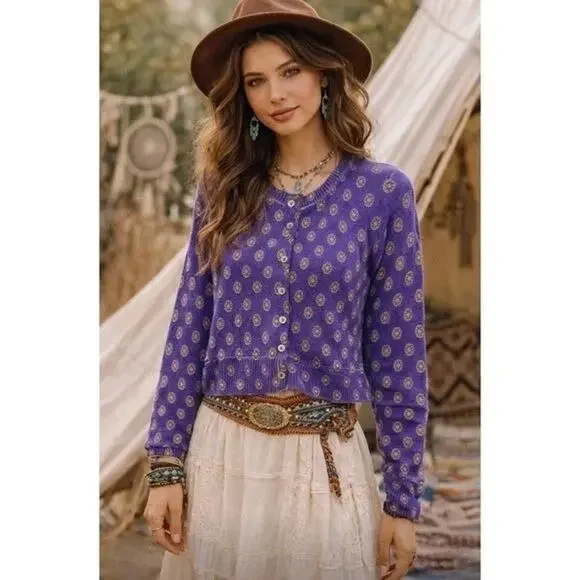 Free People Nocturnal Patterned Cashmere Cardigan