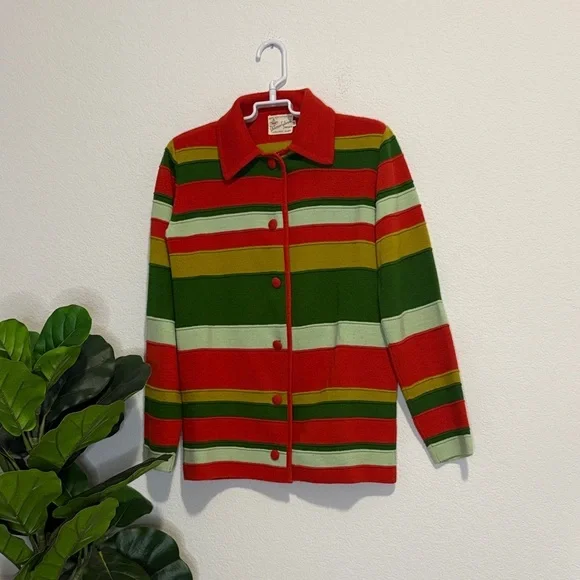 Vintage Striped button up collared Cardigan Orange and Green by Donovan Galvani
