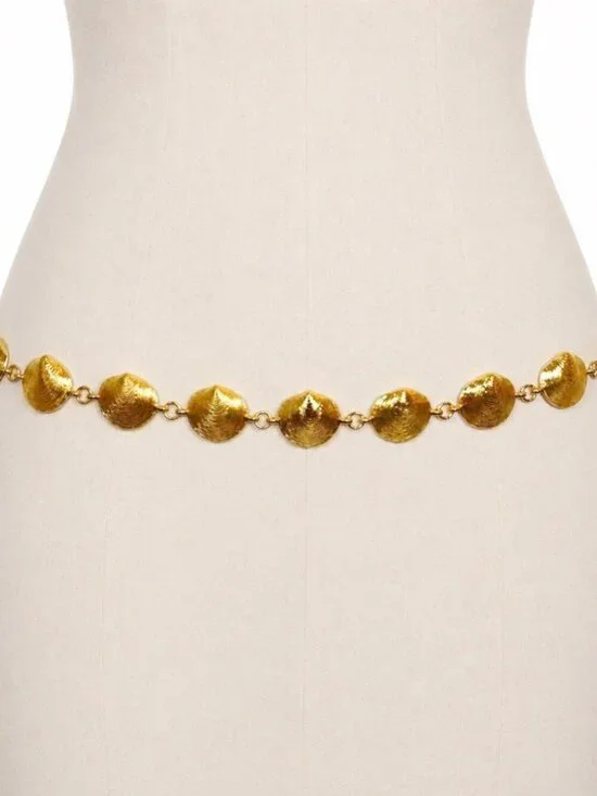 Vintage Gold Tone Sculptural Seashell Link Adjustable Chain Belt 44