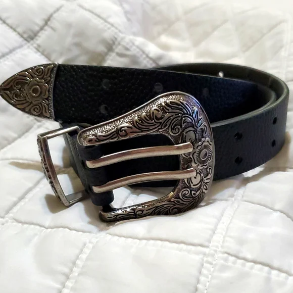 Western Belt Black Silver Tone Buckle Wild Fable Womens XL