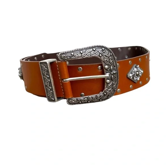 Chico large rhinestone and studs embossed buckle belt