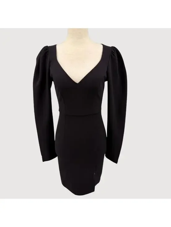 Hello Molly Puff Sleeve Bodycon Mini Dress Black XS