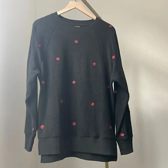 Victoria’s Secret PINK Oversized Black Embroidered Rose Sweater