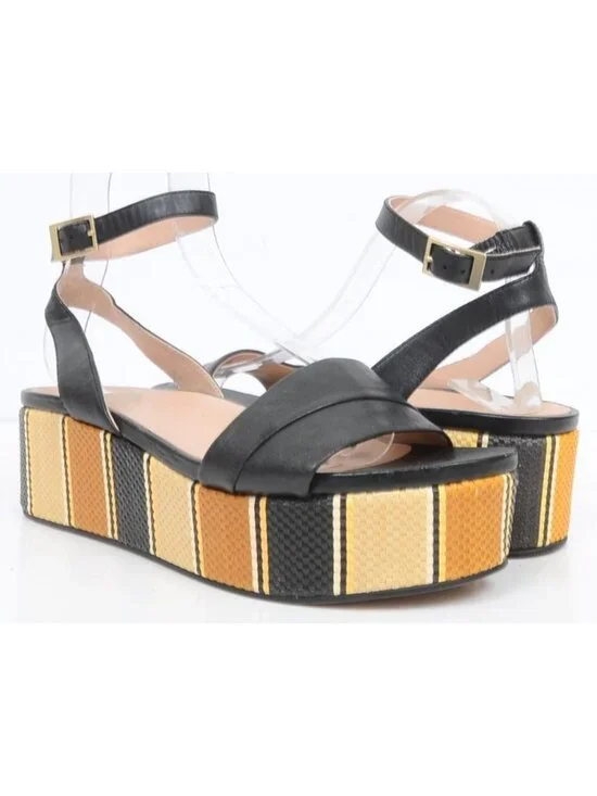 27 Edit Jamari Women's 10 Stripe Leather Platform Sandal Anklet Flatform Wedge
